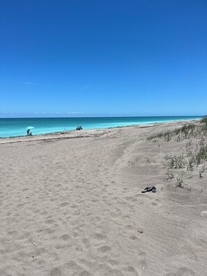 A beach with clear skies and calm waters.