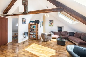 TV, fireplace