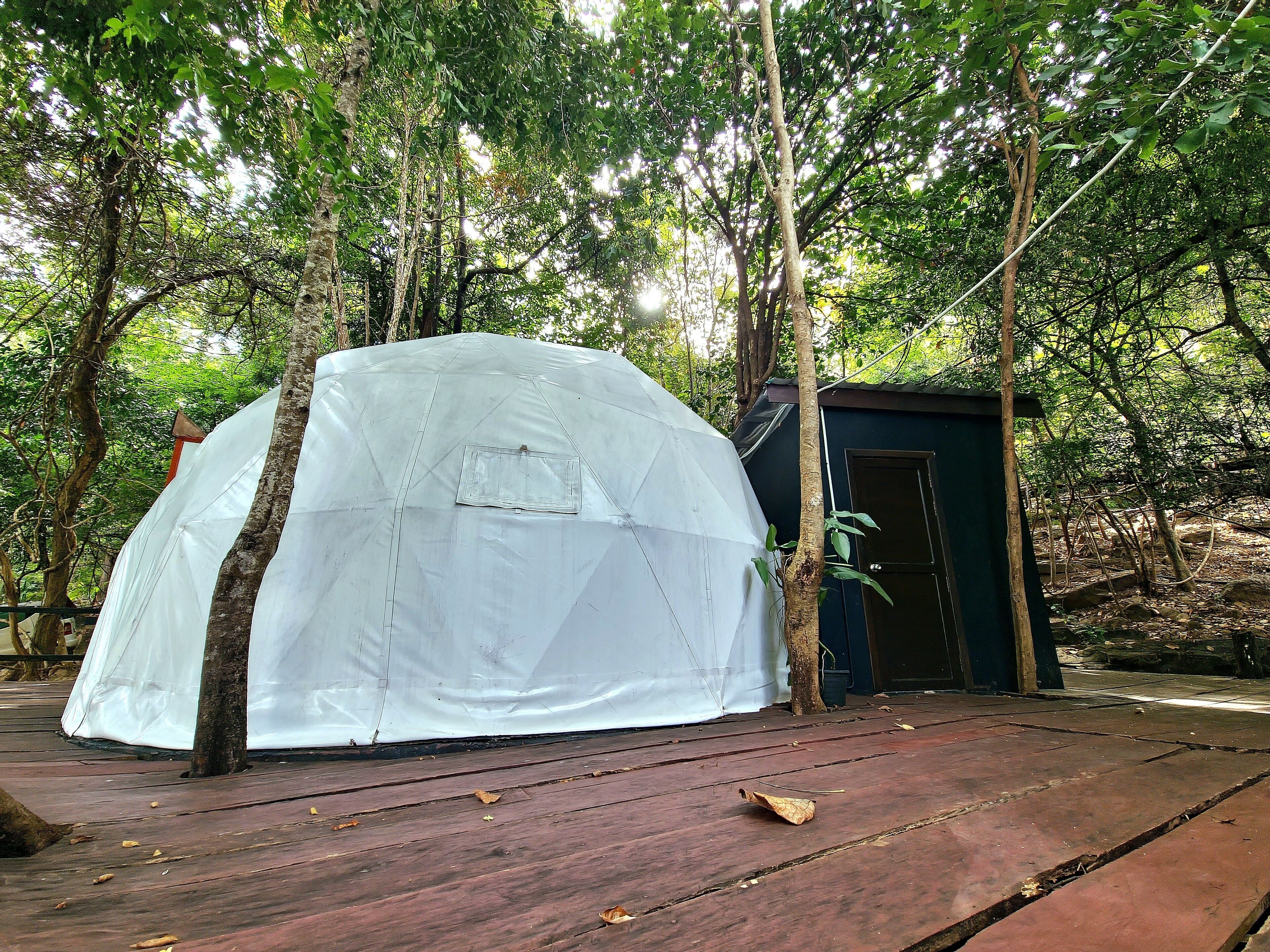 Standaard tent, uitzicht op tuin | Kameruitzicht