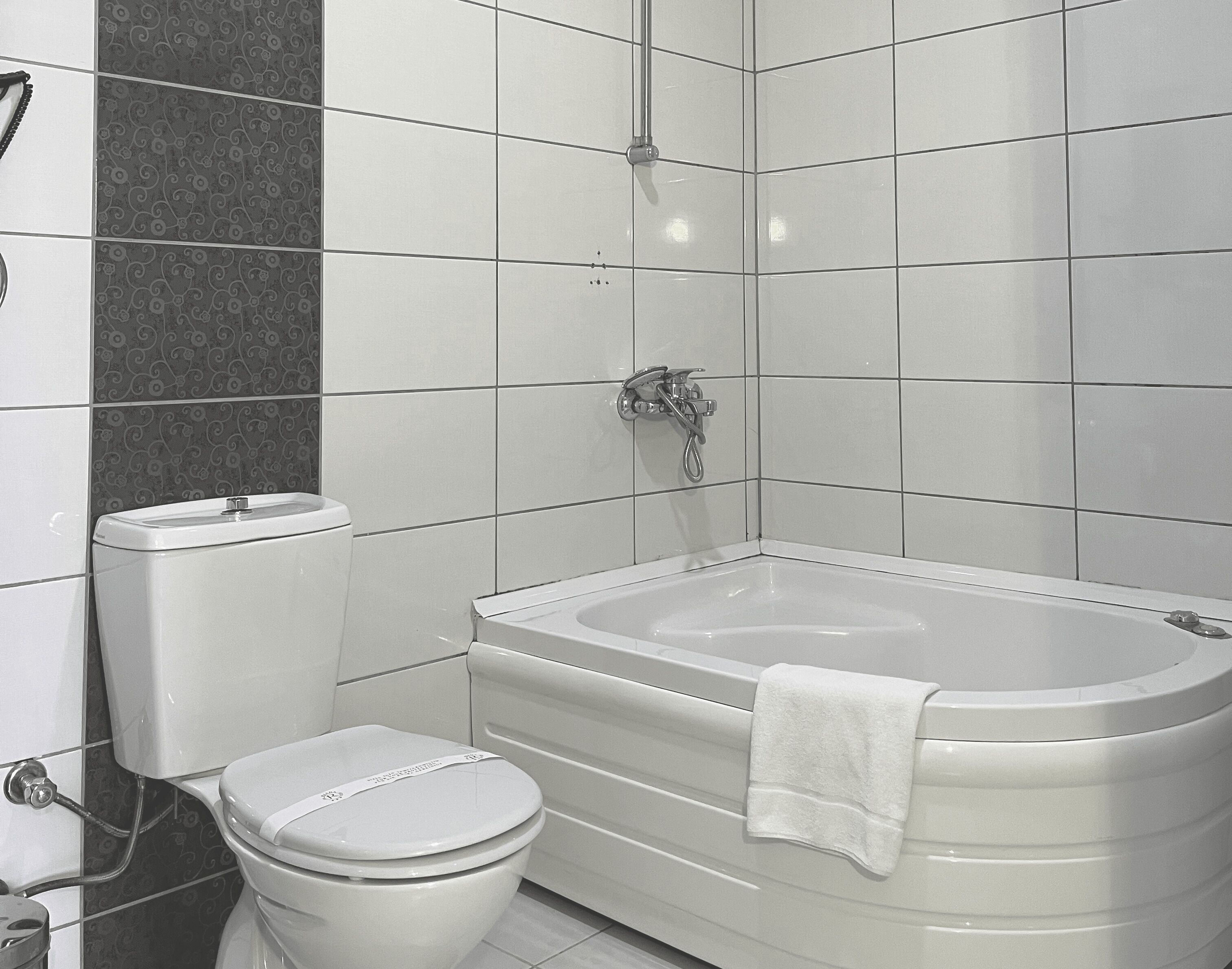 Un baño con inodoro, bañera y ducha.