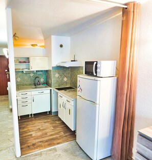 Fridge, microwave, oven, coffee/tea maker