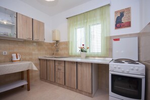 Fridge, oven, stovetop, coffee/tea maker