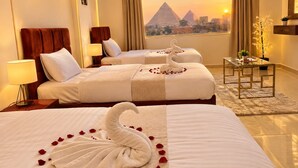 Family Quadruple Room, Desert View | Bathroom | Combined shower/tub, hair dryer, slippers, bidet - Experieance Pyramids VIEW (Giza)