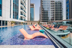 Pool - Chic 1BR w/ Scenic Views Near Metro | Sky-high Unit (Dubai)