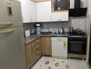 Full-size fridge, microwave, oven, stovetop