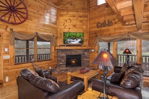 Smart TV, fireplace, video games, DVD player