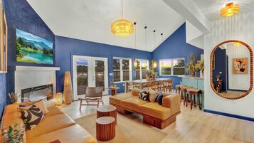 Smart TV, fireplace, video games, table football