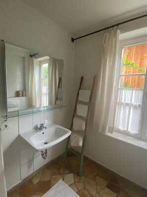 Hair dryer, towels, toilet paper