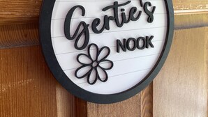A framed welcome sign with the text "Welcome to Gertie's Nook." -  Gertie's Nook: Charming Private Studio Space close to everything! (Dartmouth)