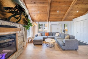 TV connectée, cheminée, chaîne hi-fi