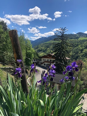 A mountain landscape with a building featuring a balcony. - Apartment 'Emmerich Holzknecht' with Mountain View, Private Terrace and Wi-Fi (Fié allo Sciliar)
