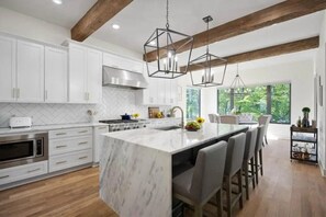 Fridge, microwave, oven, stovetop - New Lake-Front Farmhouse Style Home with Private Pool and Dock (Mooresville)