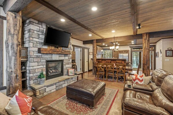 Smart TV, fireplace, foosball, table tennis