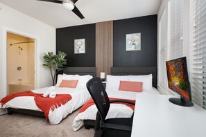1 bedroom, desk, iron/ironing board, travel cot
