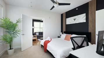 2 bedrooms, desk, iron/ironing board, travel crib