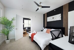 2 bedrooms, desk, iron/ironing board, travel cot