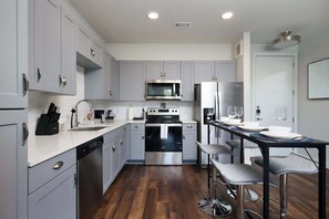 Fridge, microwave, oven, stovetop - Modern 2BR Retreat - Best NYE Fireworks View! (San Antonio)