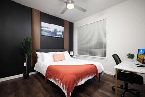 2 bedrooms, desk, iron/ironing board, travel crib