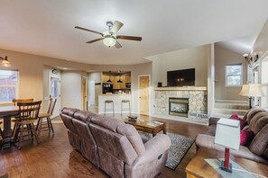 Smart TV, fireplace, video games, books