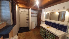 Shower, eco-friendly toiletries, hair dryer, soap