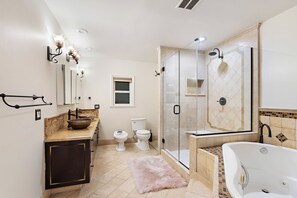 Douche, bidet, serviettes fournies, savon