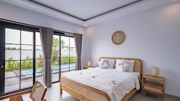 Villa, 3 Bedrooms, Patio, Pool View | 3 bedrooms, Egyptian cotton sheets, premium bedding, in-room safe