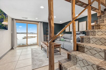 Lakeside Log Cabin w/Firepit, Dock, King Bed, Game Room, Scenic Relaxation