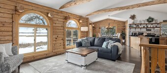 Lakeside Log Cabin w/Firepit, Dock, King Bed, Game Room, Scenic Relaxation