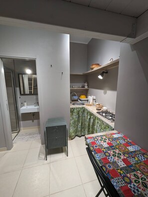 Fridge, stovetop, cookware/dishes/utensils