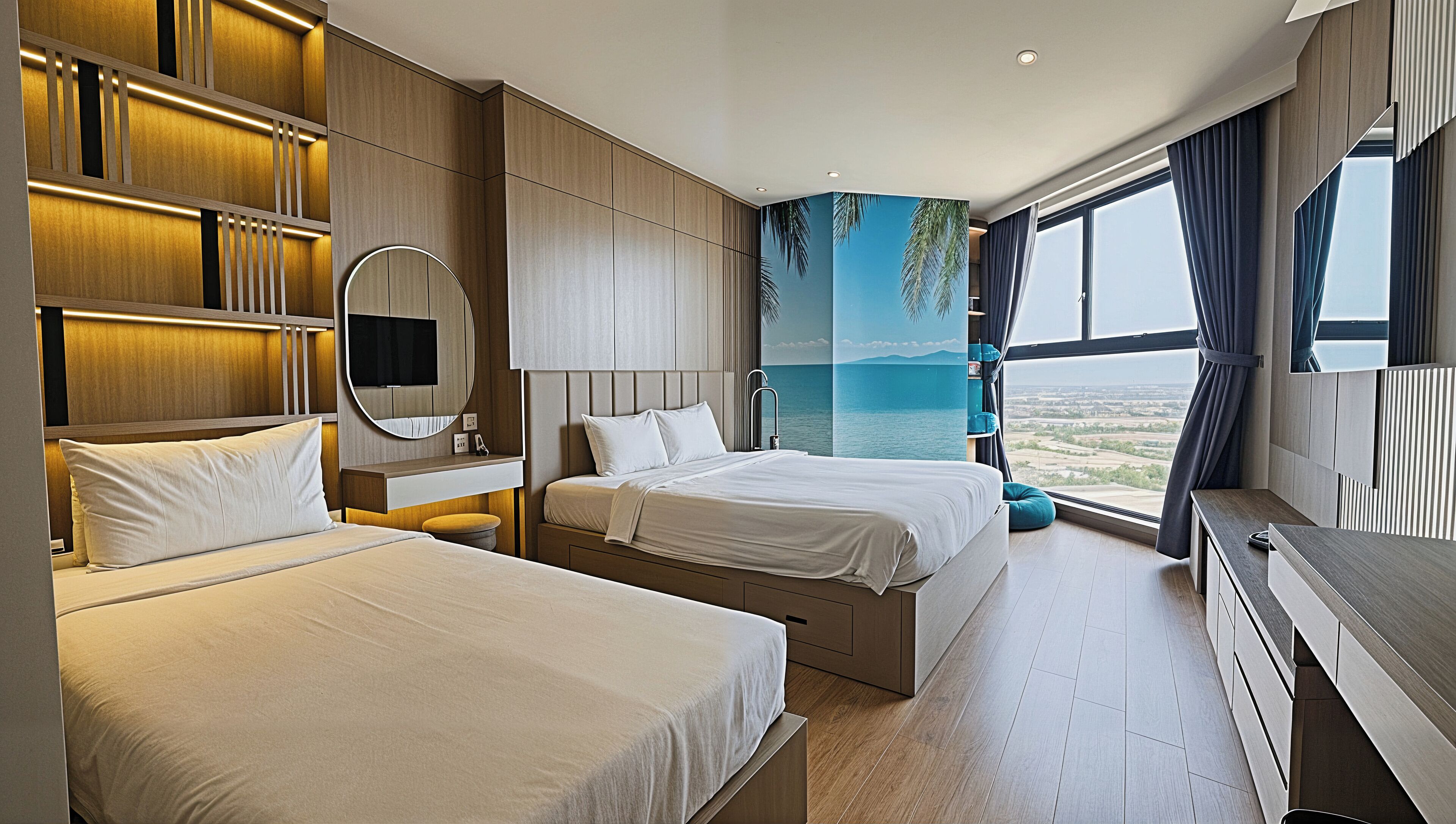 Habitación empresarial triple, vista al jardín | Artículos del minibar gratis y caja de seguridad en la habitación 