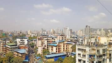 A densely packed urban area with a mix of high-rise and low-rise buildings.