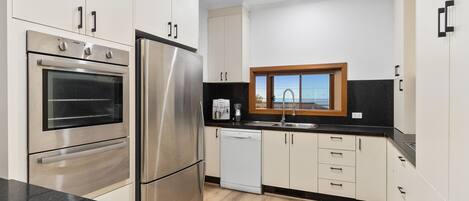 Fridge, microwave, oven, dishwasher