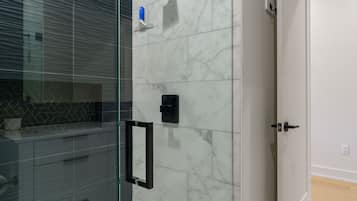 Eco-friendly toiletries, hair dryer, towels, soap
