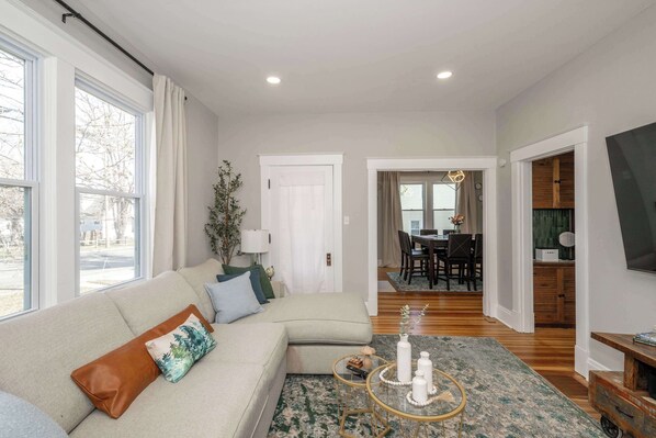 House, Multiple Beds, Patio, Garden View (Bridgetown Bungalow) | Living area | 42-inch flat-screen TV with digital channels - Bridgetown Bungalow West Cincy (Cincinnati)