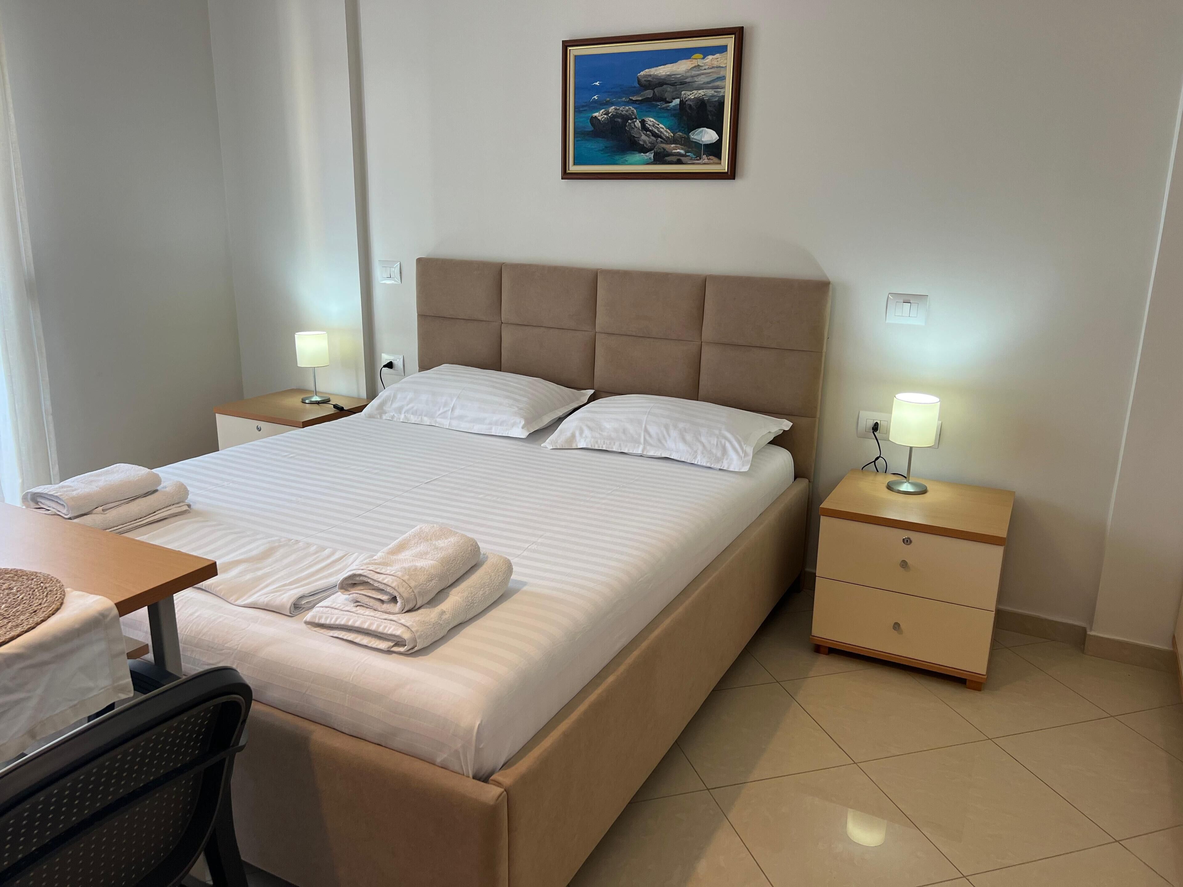 Desk, free WiFi, bed sheets