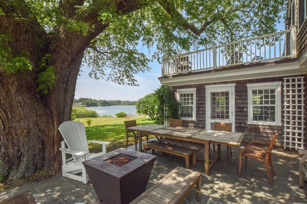 Outdoor dining - Large waterfront home with direct beach access! (Dennis)