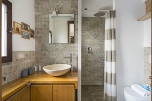 Shower, hair dryer, bidet, towels