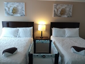 1 bedroom, desk, iron/ironing board, travel cot