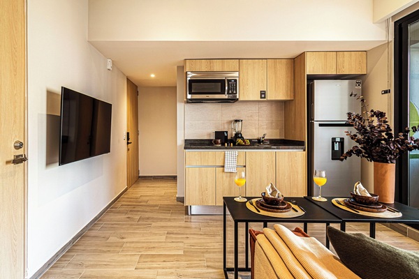 Exclusive Apartment, Balcony, City View | Private kitchen | Fridge, microwave, stovetop, blender