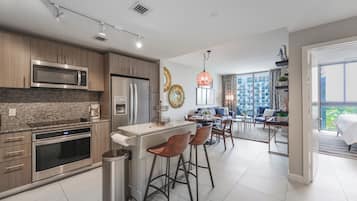 Condo, Balcony, City View | Private kitchen | Fridge, microwave, coffee/tea maker, toaster