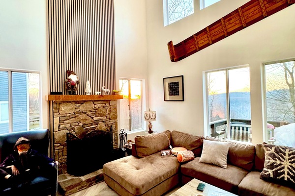 TV connectée, cheminée, table de tennis de table, chaîne hi-fi