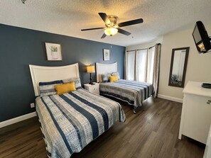 1 bedroom, desk, iron/ironing board, travel cot