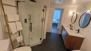 Séchoir à cheveux, serviettes fournies, savon, papier de toilette