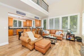 TV, fireplace, table football, books