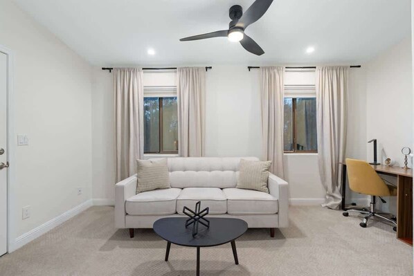 TV, fireplace, offices