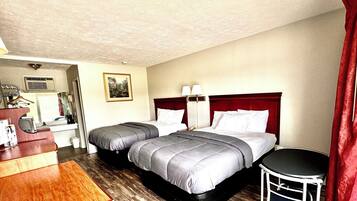 Desk, laptop workspace, free WiFi, bed sheets