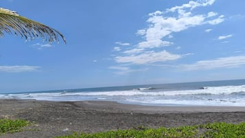 Perto da praia, espreguiçadeiras