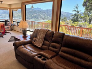 Smart TV, caminetto, lettore DVD, libri