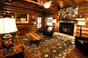 TV, fireplace, DVD player, computer monitors