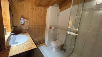 Shower, hair dryer, toilet paper